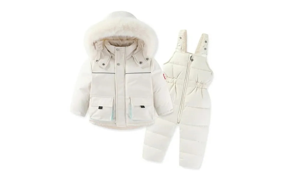 Cethrio Toddler Girls Boys Winter Outfit Sets Zip Up Ski Warm Puffer Jacket And Jumpsuit Set White Size 4-5 T