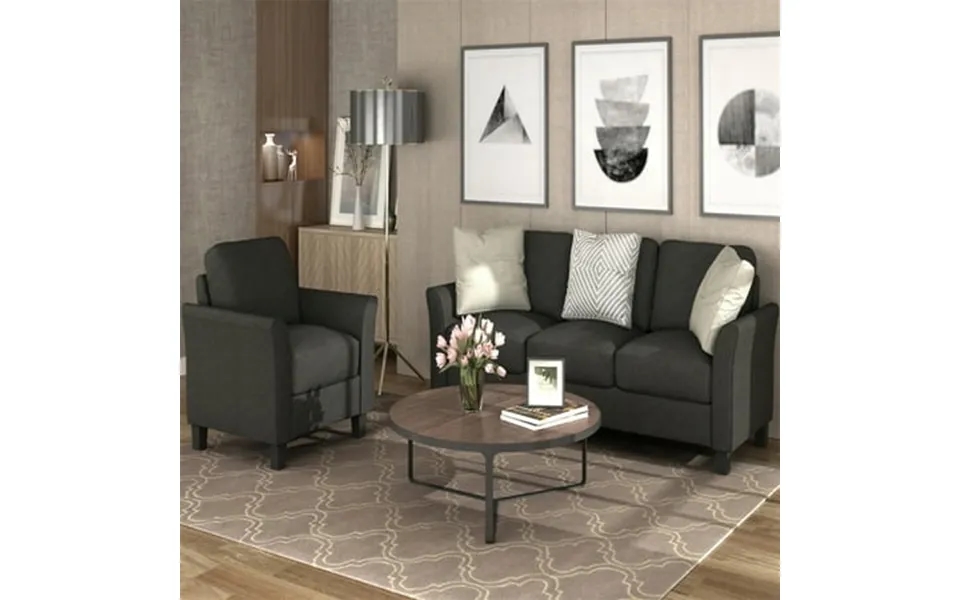 Cfowner 3-seat Sofa And Single Sofa Modern Fabric Sofa Set With Sturdy Wooden Legs Rolled Arm Microfiber Sofa For Bedroo