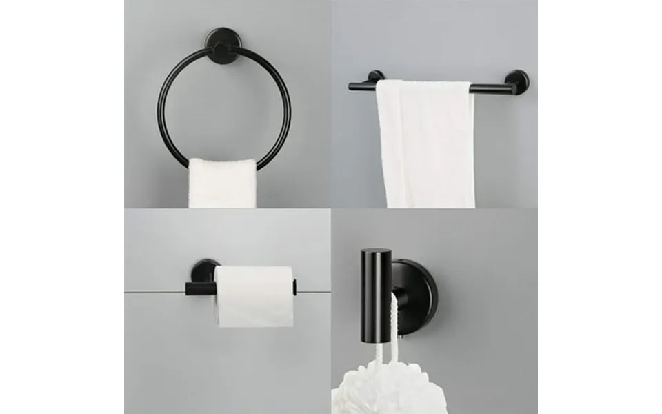 Cfowner 6 Piece Wall Mount Towel Rack Set Bathroom Stainless Steel Set Wall Mounted Robe Hook For Home & Office Matte Bl