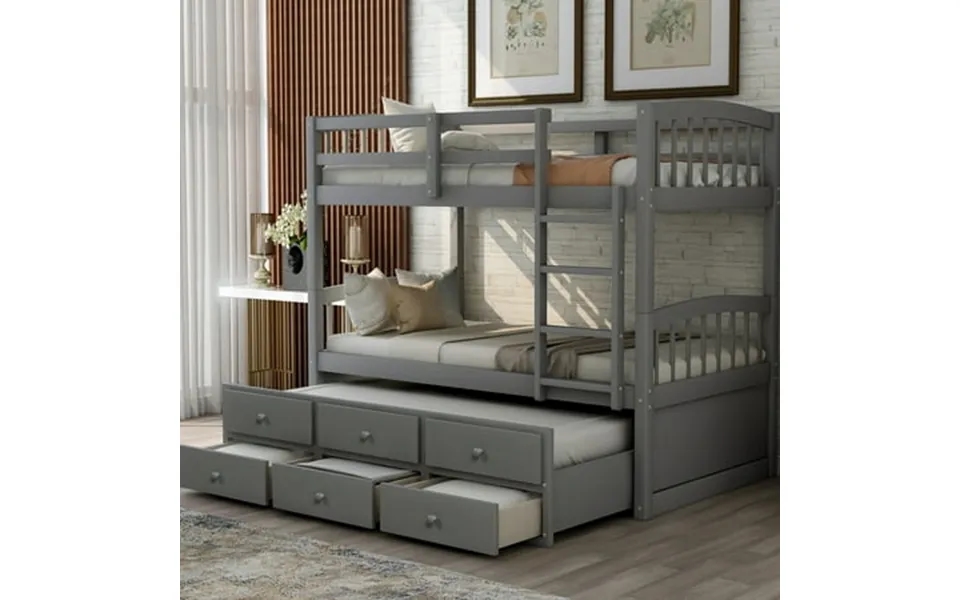 Cfowner Solid Wood Twin-over-twin Bunk Bed With Safety Rail And Ladder Teens Bedroom Furniture