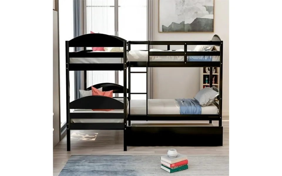 Cfowner Twin Over Twin Bunk Beds With Trundle L-shaped Loft Bed With Guard For Teens Bedroom