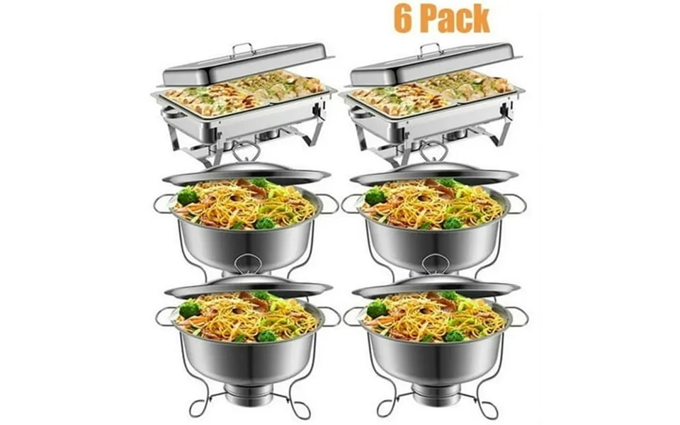 Chafing Dish Buffet Set 6 Pcs Food Warmer For Party And Buffet Server Stainless Steel Catering Supplies Including 4 Roun