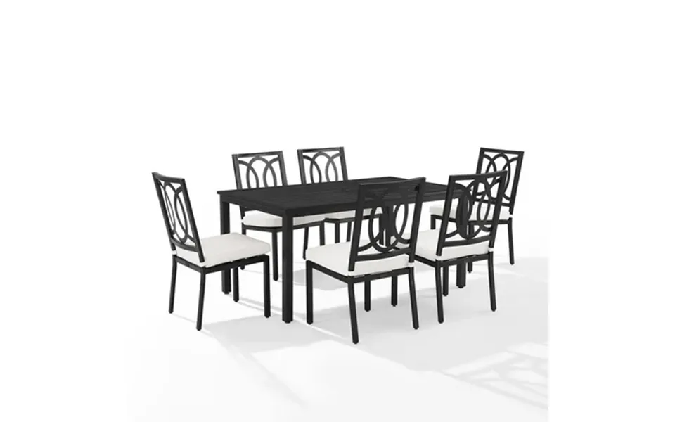 Chambers 7pc Outdoor Metal Dining Set Creme Matte Black - Table & 6 Chairs