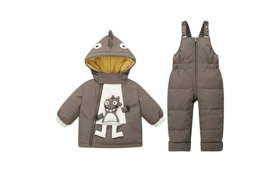 Child Boys Girls Ski Match Outfits Sets Jackets Coveralls Cute Print Hood Winter Thick Warm Puffer Hooded Pullover Cloth