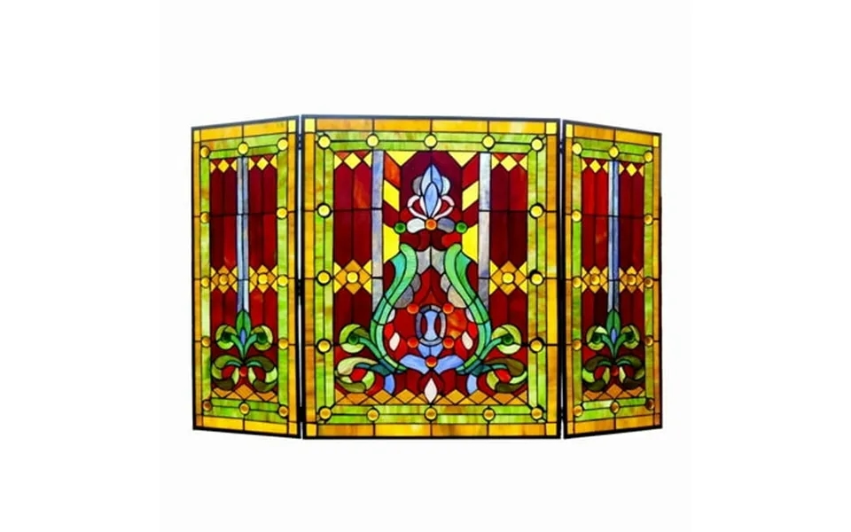 Chloe Tiffany-glass 3pcs Folding Victorian Fireplace Screen 44 Wide