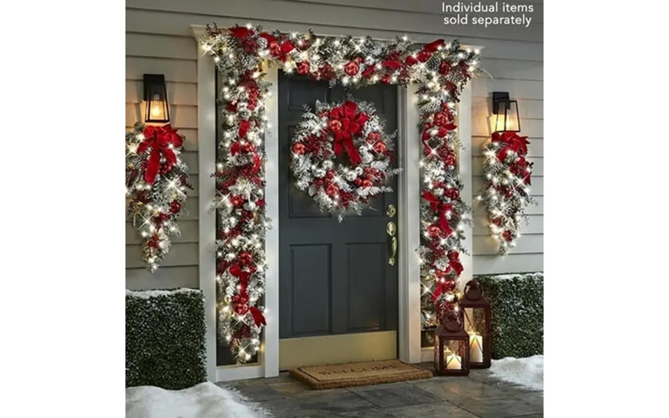 Christmas Artificial Wreath Flocking Snow Covered Rattan Upside Down Tree Red Bowknot Ribbon Scene Layout Shiny Balls Xm