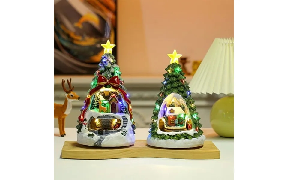 Christmas Collectibles Building Village House Musical Snow Resin Figurines With Music Christmas Train Come With Xmas Gif