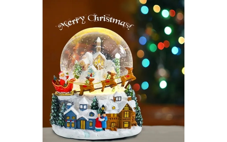 Christmas Music Snow Globe Christmas Village Scene With Glitter Snowfall Santa Sleigh Musical Function & Detailed Figuri