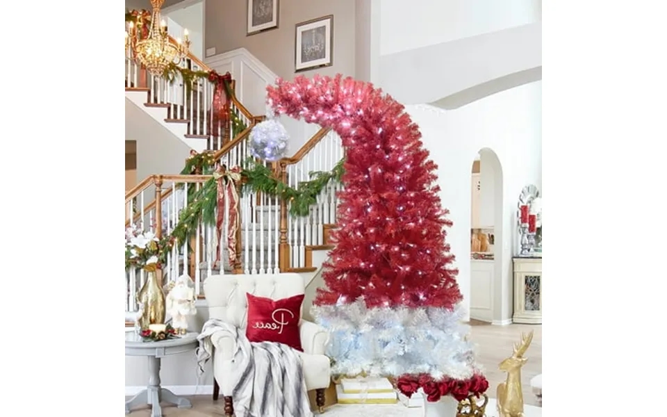Christmas Trees 6ft Hinged Fir Artificial Fir Bent Top Christmas Tree Xmas Tree Bendable Santa Hat Style Christmas Tree