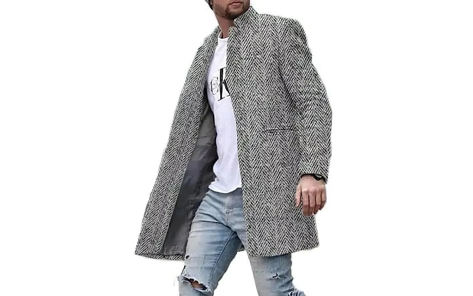 Cindysus Men S Business Single Breasted Overcoats Mens Slim Fit Jacket With Pockets Plaid Casual Peacoat Grey 2xl