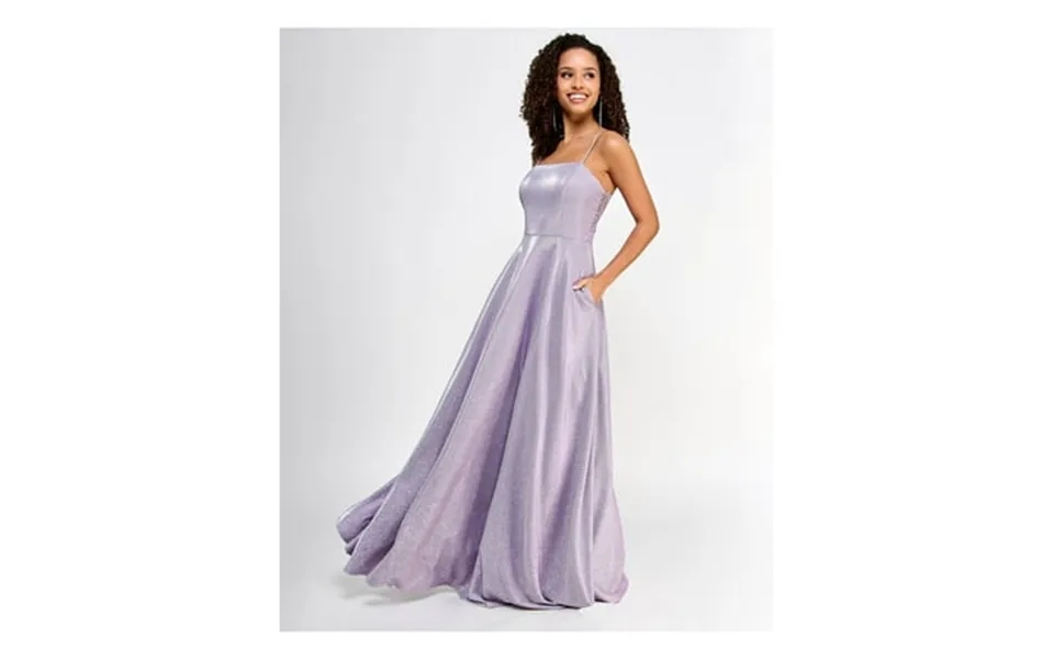 City Studio Womens Purple Adjustable Zippered Lined Lace Open Back Glitter Spaghetti Strap Square Neck Full-length Forma