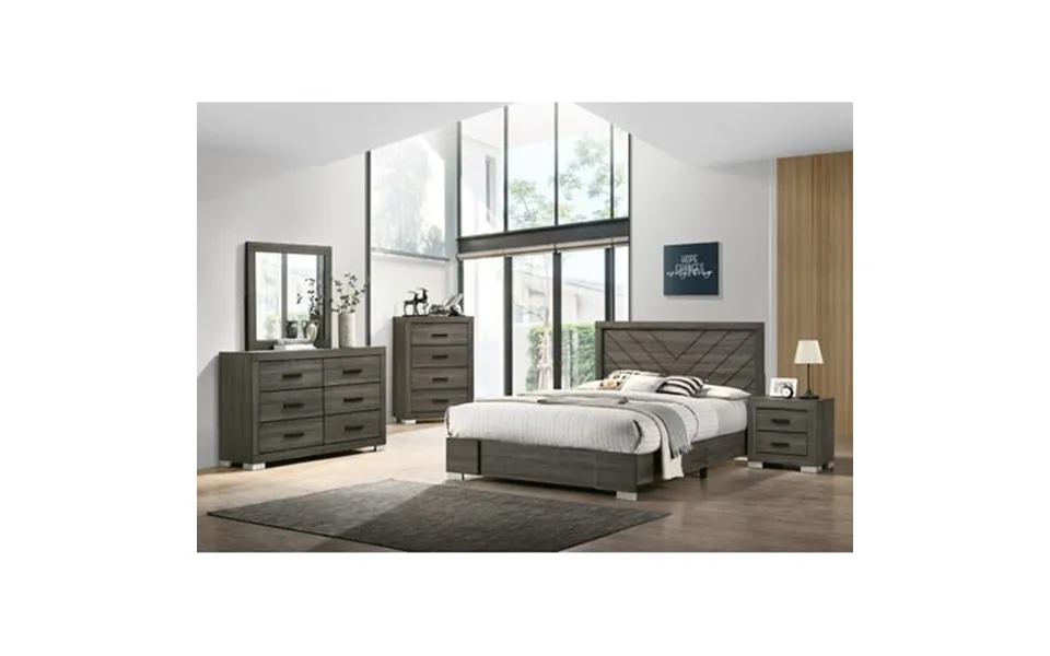 Classic Contemporary Unique 4pc Bedroom Furniture Queen Size Bed Dresser Mirror Nightstand Crafted Design Bedframe