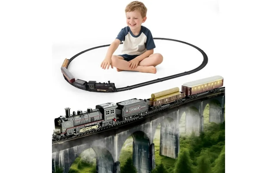 Classic Model Train Set W Light & Sound Train Toy With Locomotive Cargo Cars & Tracks Birthday Gift For Boys And Girls