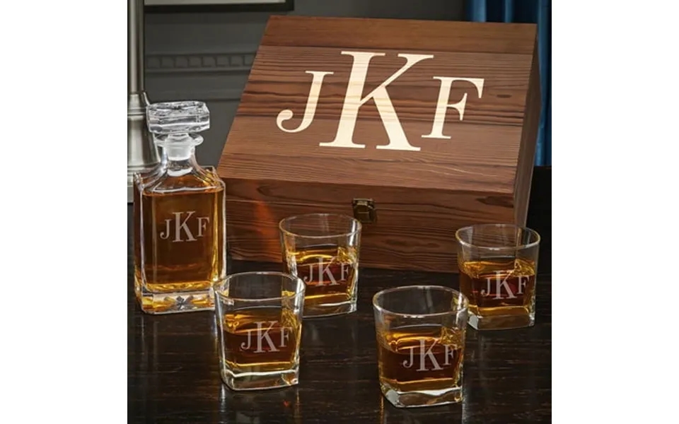 Classic Monogram Personalized Carson Decanter With Square Rocks Glasses
