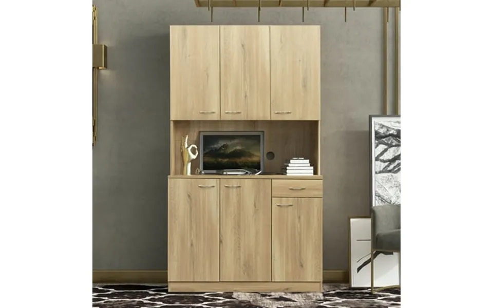 Clearance 70.87 Tall Wardrobe& Kitchen Cabinet With 6-doors 1-open Shelves And 1-drawer For Bedroom Rustic Oak