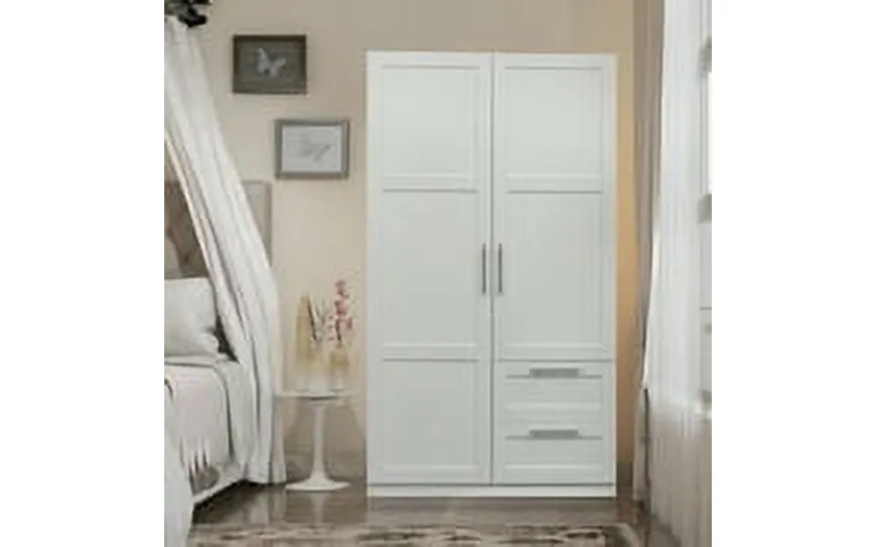 Clearance High Wardrobe And Kitchen Cabinet With 2 Doors 2 Drawers And 5 Storage Spaces White