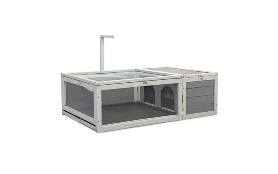 Clearance Tortoise House Wooden Turtle Habitat With Removable Top And Tray For Indoors And Outdoors Gray