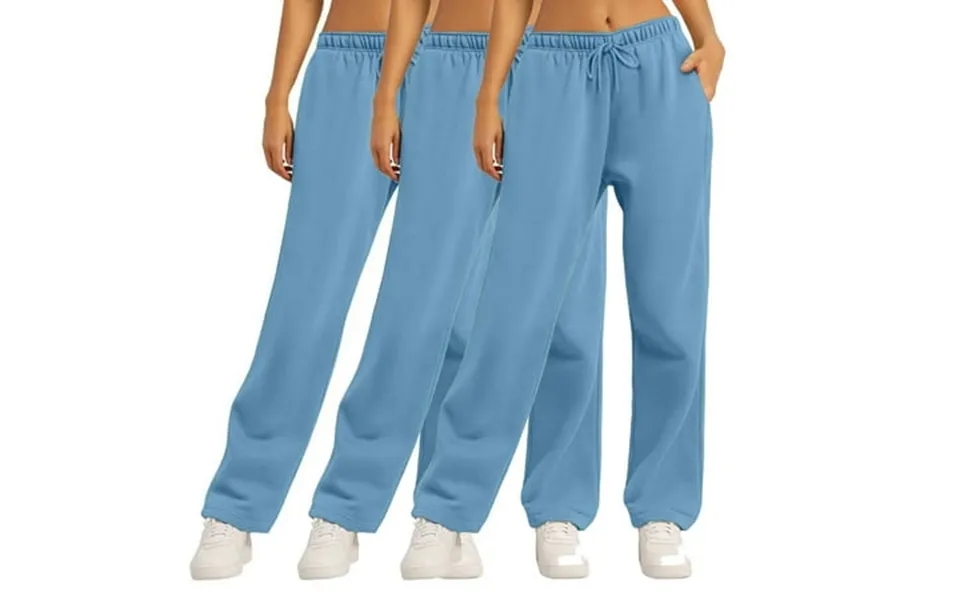 Cloise Sweatpants Women Wide Leg 3 Pack Baggy Straight Leg Pants Loose Pull On Low Rise Open Bottom Pants Light Blue Act