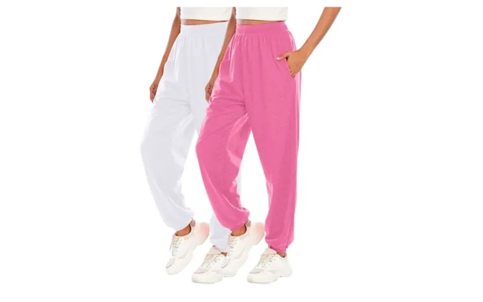 Cloise Women Jogger Sweatpants 2 Pack Baggy Jogger Sweatpants Loose Petite Tall Elastic Bottom Trousers Pink Sports Elas