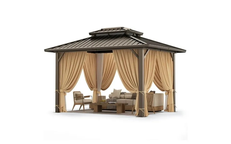 Cobizi 10x12 Hardtop Gazebo Aluminum Gazebos With Galvanized Steel Double Roof Metal Gazebo With Curtains And Netting Pe