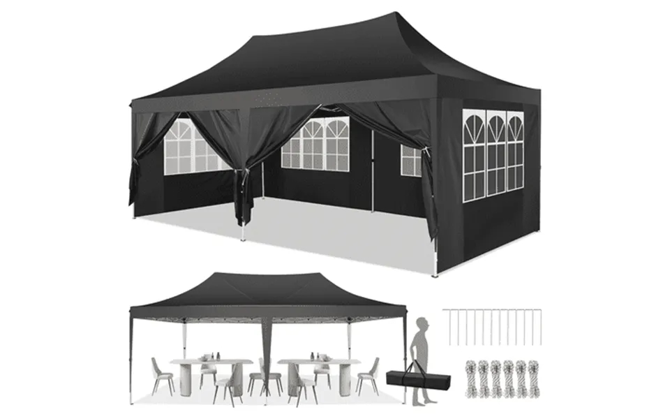 Cobizi 10x20 Pop Up Canopy Tent With 6 Sidewalls Upgrade Structure Wind & Waterproof Easy Up Uv Blocking With Carry Bag