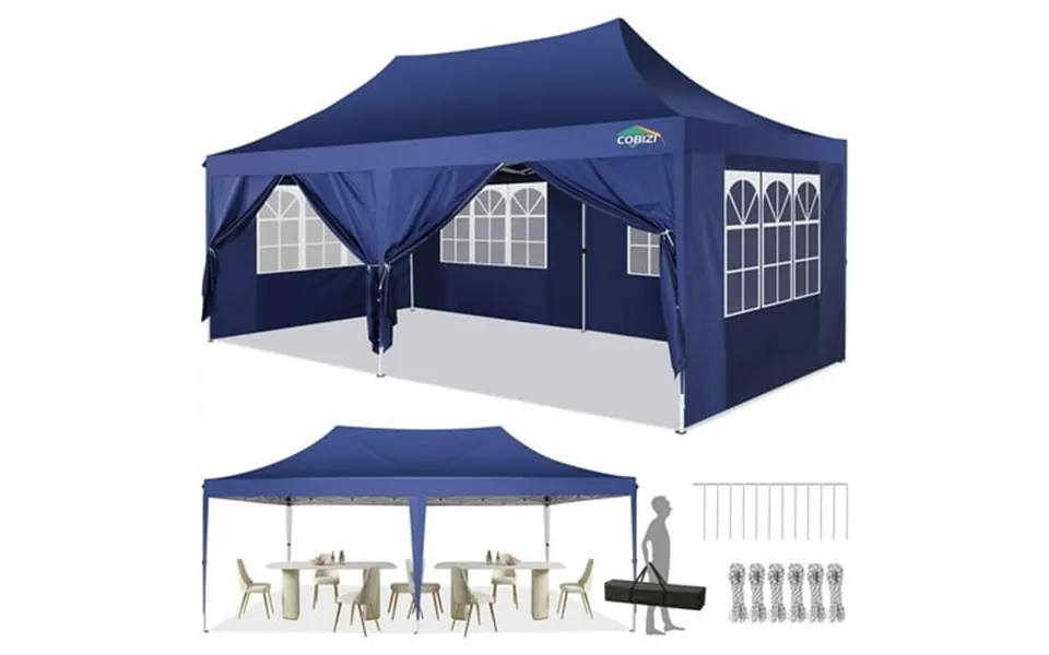 Cobizi 10x20 Pop Up Canopy Tent With 6 Sidewalls Upgrade Structure Wind & Waterproof Easy Up Uv Blocking With Carry Bag