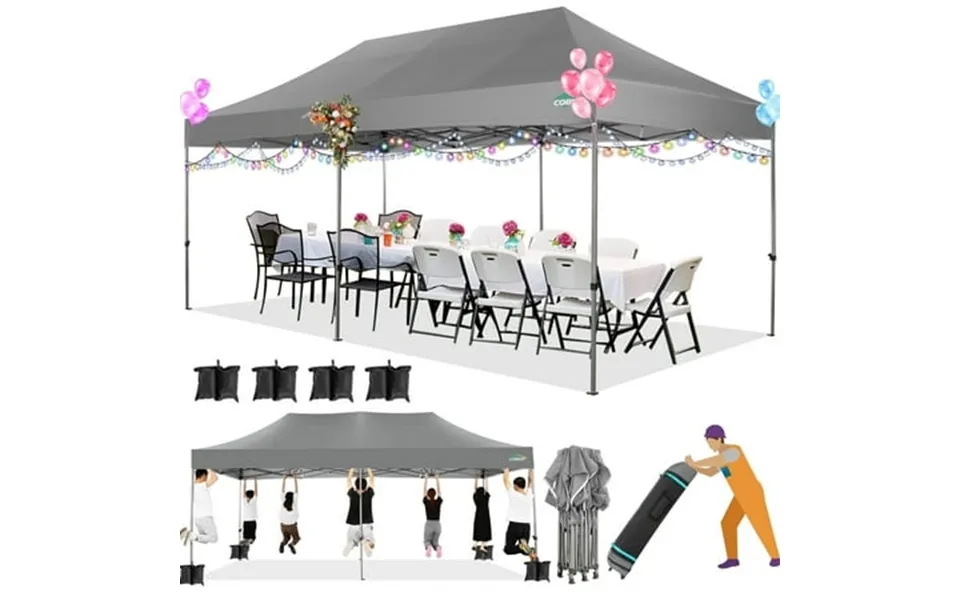 Cobizi 10x20ft Pop Up Canopy Heavy Duty Party Canopy Waterproof Commercial For Outdoor Gray