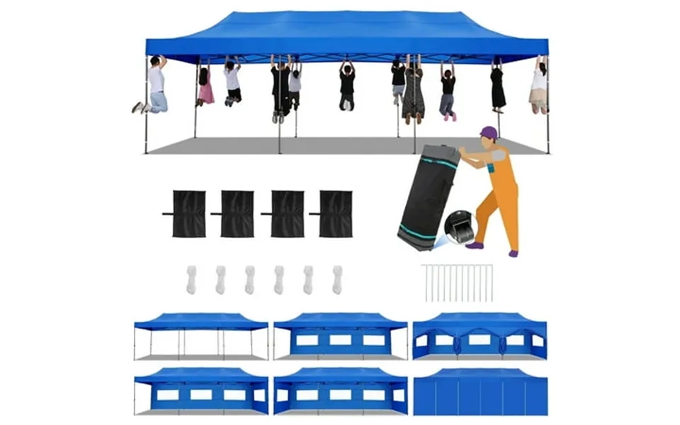 Cobizi 10x30 Heavy Duty Canopy Pop Up Commercial Canopy Tent With 8 Sidewalls Outdoor Carport With Roller Bag Pop Up Ten