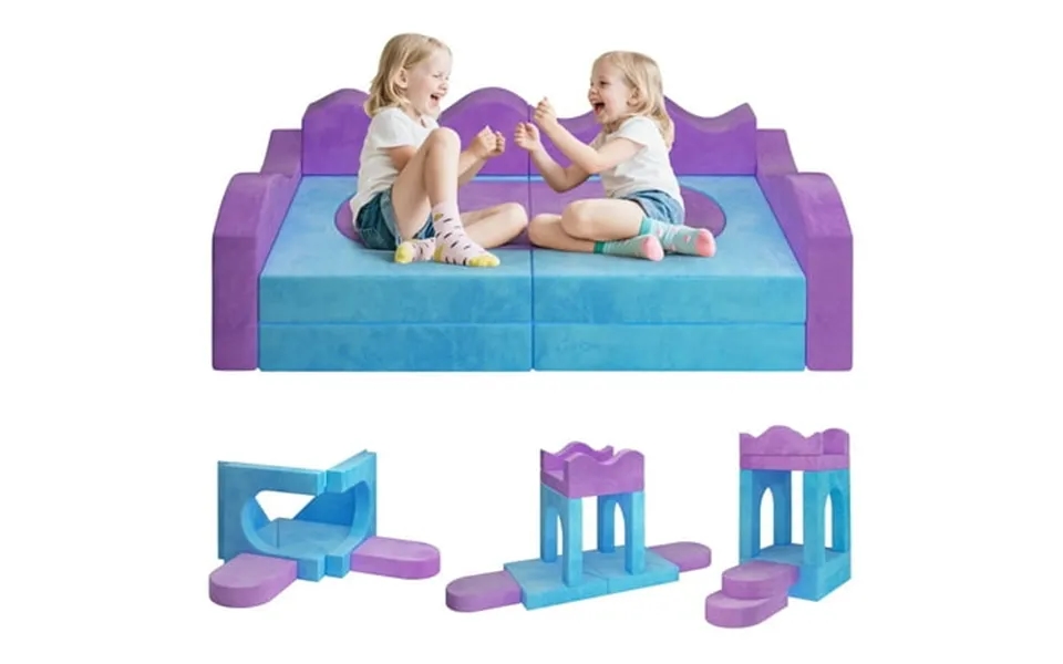 Coclub Large Modular Kids Play Couch Kids Couch For Playroom Toddler Sofa For Game Room Classroom Bedroom Furniture Blue