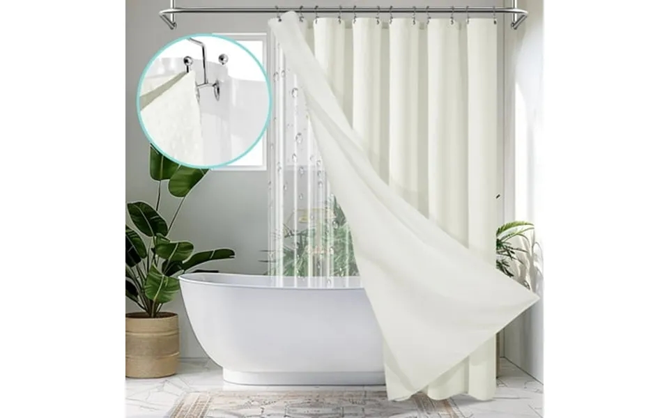 Cocosity Heavy Duty Waffle Textured Beige Shower Curtains Set With Liner & Hooks 72 W X 84 H