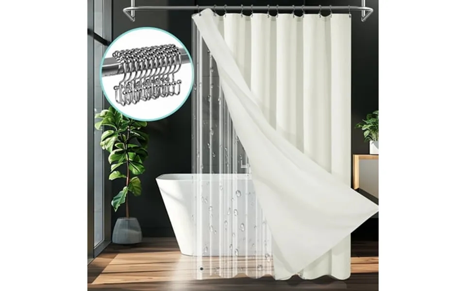Cocosity Waffle Textured Polyester Fabric Heavy Duty Shower Curtains & Liners & Hooks - Beige 72 X72
