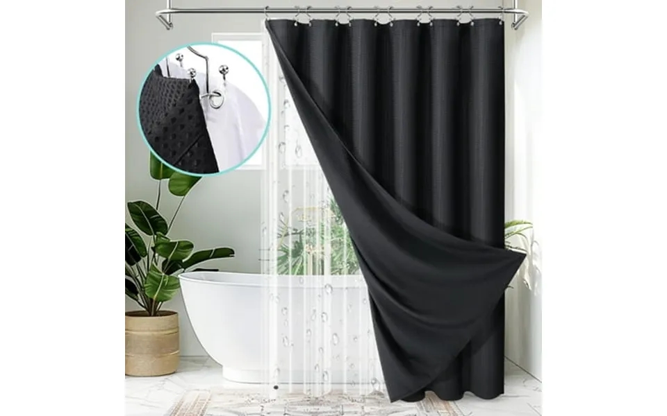 Cocosity Waffle Textured Polyester Fabric Heavy Duty Shower Curtains & Liners & Hooks - Black 72 X72