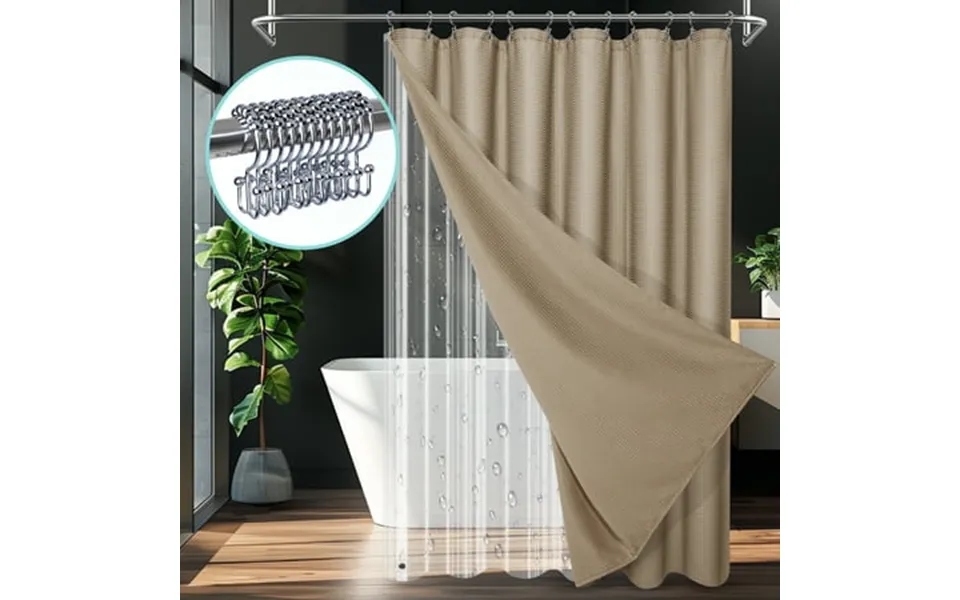 Cocosity Waffle Textured Polyester Fabric Heavy Duty Shower Curtains & Liners & Hooks - Brown 72 X72