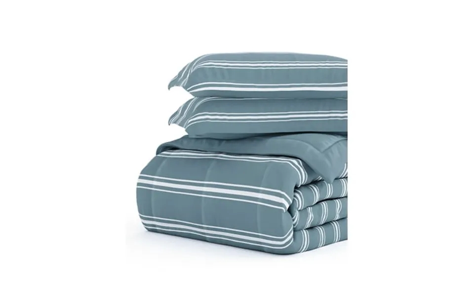 Comfort Canopy - 3 Piece Light Blue Soft Stripe All Season Down-alternative Comforter For Queen Beds