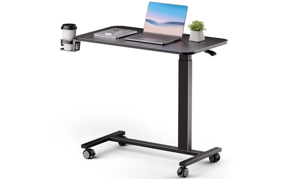 Comhoma Adjustable Overbed Bedside Table With Lockable Wheels 32 X 18 Pneumatic Mobile Standing Laptop Desk Small Standi