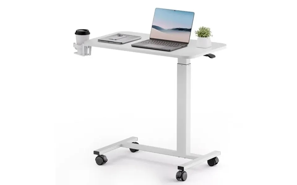 Comhoma Adjustable Overbed Bedside Table With Lockable Wheels Pneumatic Mobile Standing Laptop Desk Small Standing Desk