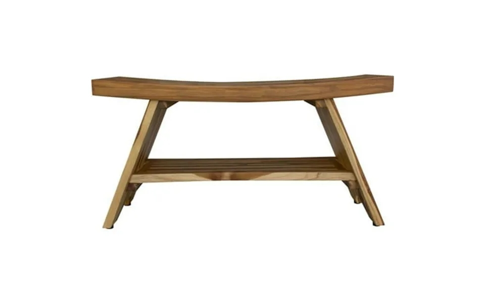Compact Curvilinear Teak Shower Outdoor Bench With Shelf - Natural Finish
