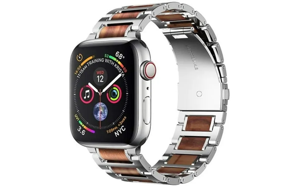 Compatible With Apple Watch Band 45mm 41mm 44mm 42mm Natural Red Sandalwood Wooden Stainless Steel Link Bracelet Strap F