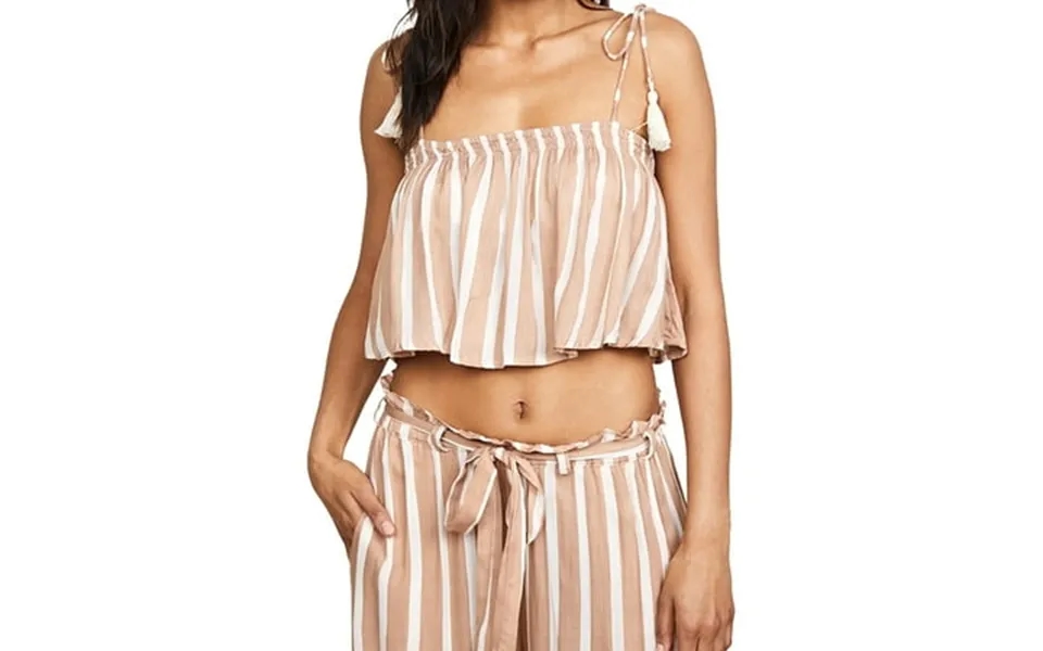 Coolchange Ella Crop Top Swim Cover-up Beige White Medium