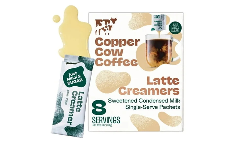 Copper Cow Coffee Sweetened Condensed Milk Creamers Single-serve Packets 8ct Box Allergen Statement Contains Milk