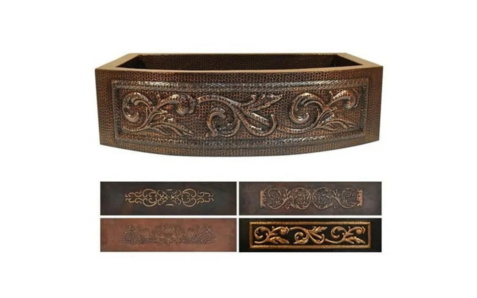 Copper Farmhouse Round Apron Kitchen Sink D2 Baroque Design 33x22x9 G16 Matte