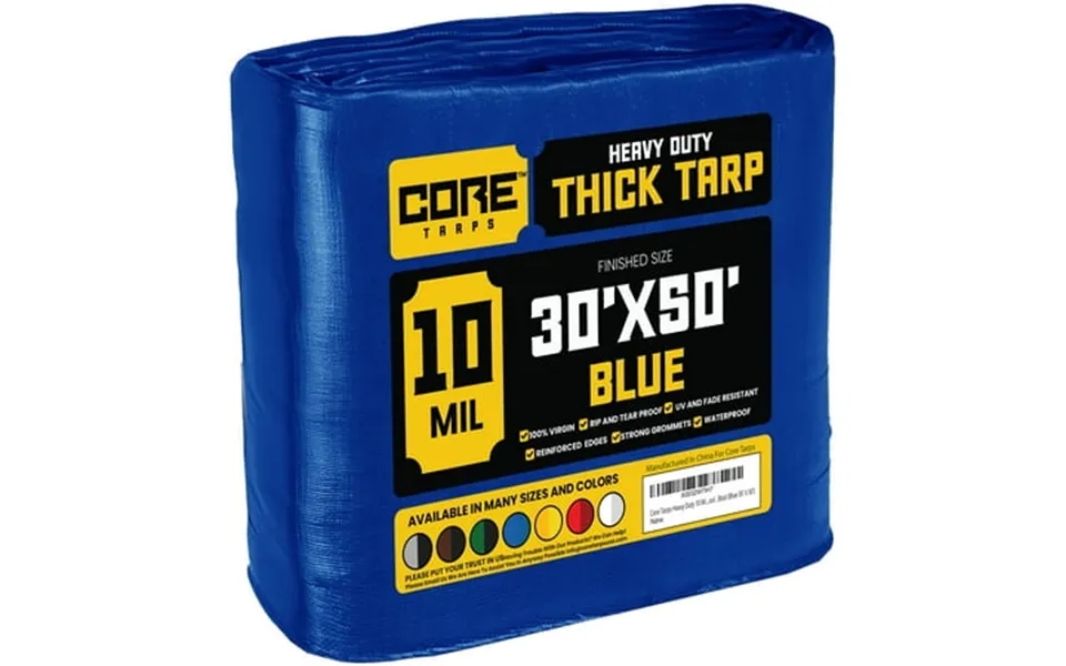 Core Tarps 10 Mil Heavy Duty Tarp Camping Tarpaulin Waterproof Cover Blue 30 X 50ft