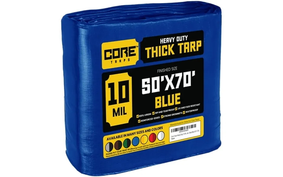Core Tarps 10 Mil Heavy Duty Tarp Camping Tarpaulin Waterproof Cover Blue 50 X 70ft