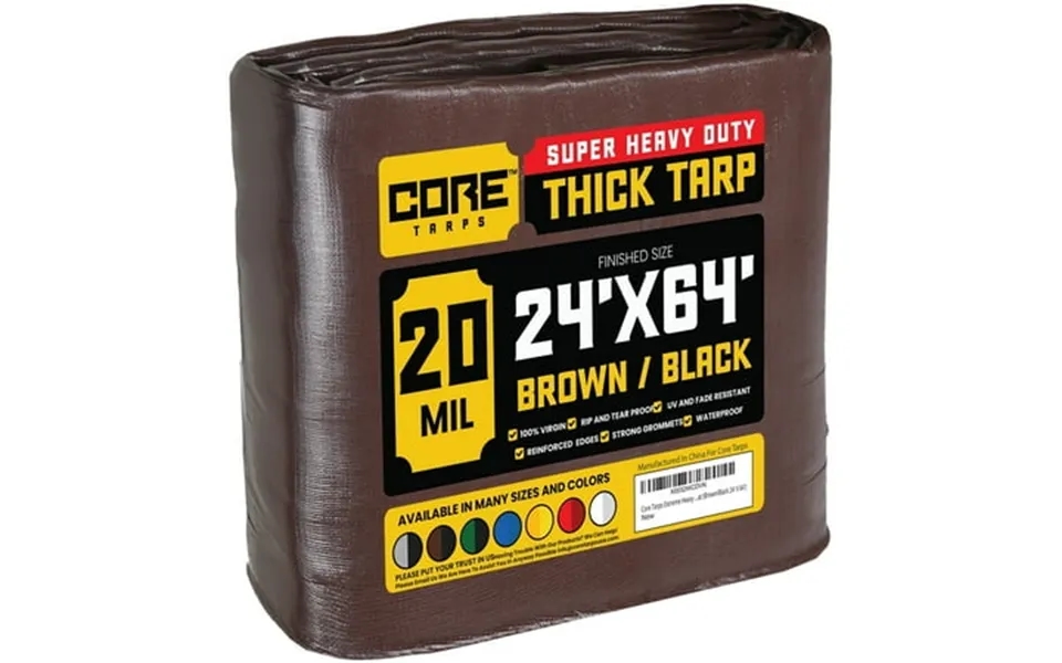 Core Tarps 20 Mil Heavy Duty Tarp Camping Tarpaulin Waterproof Cover Brown Black 24 X 64