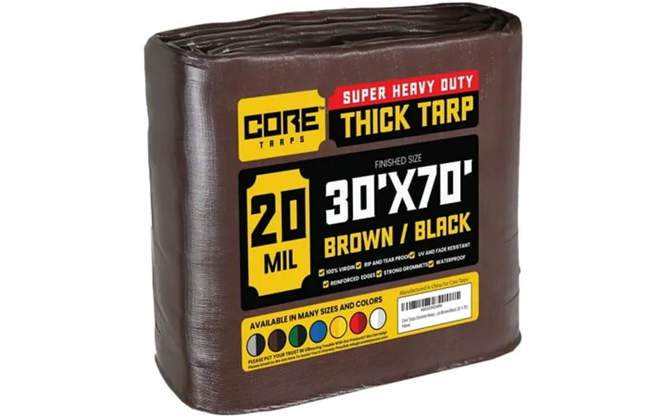 Core Tarps 20 Mil Heavy Duty Tarp Camping Tarpaulin Waterproof Cover Brown Black 30 X 70