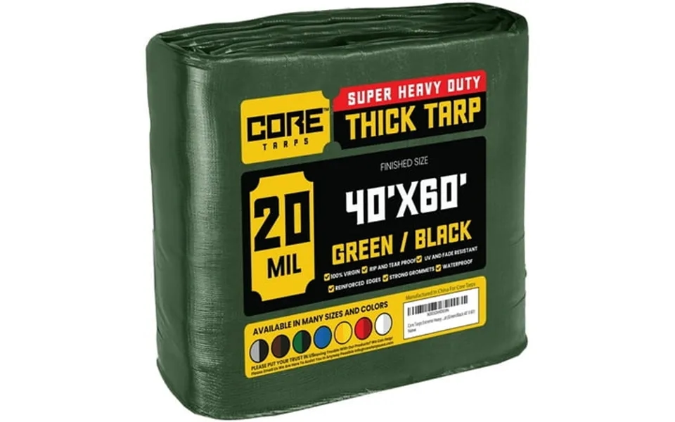 Core Tarps 20 Mil Heavy Duty Tarp Camping Tarpaulin Waterproof Cover Green Black 40 X 60