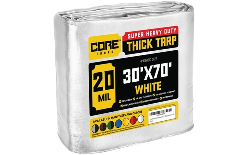 Core Tarps 20 Mil Heavy Duty Tarp Camping Tarpaulin Waterproof Cover White 30 X 70