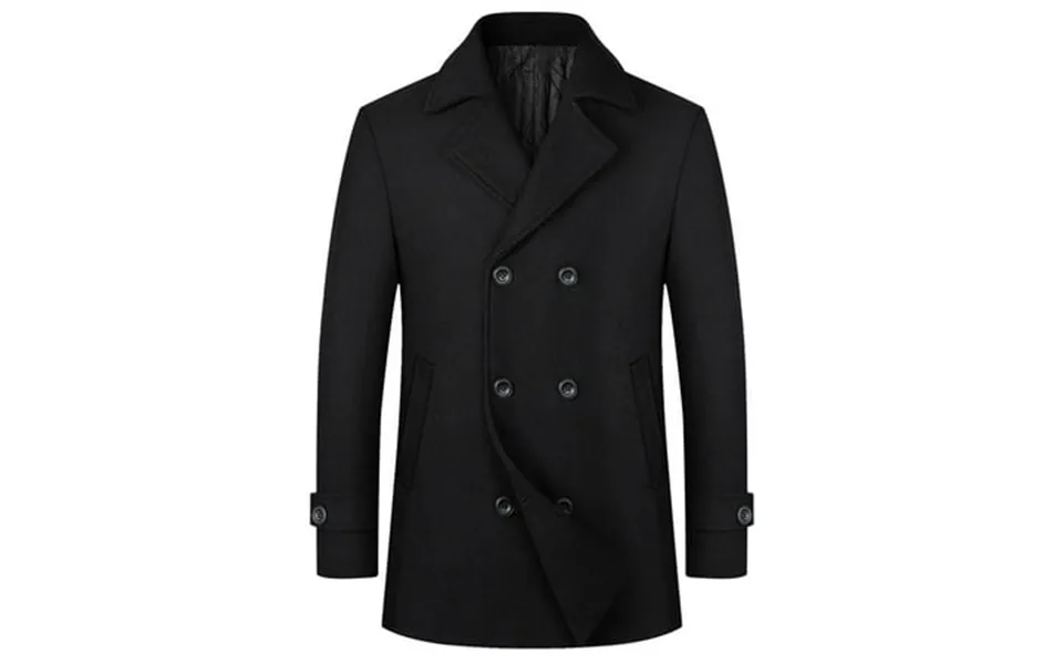 Cosfo Button Coats For Men Casual Solid Mid Weight Black Windbreaker Lapel Collar Mid-length Long Sleeve Double Breasted