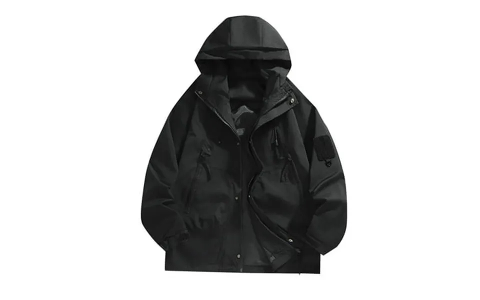 Cosfo Casual Jackets For Men Zip Up Black Heavyweight Solid Windbreaker Mid-length Outdoor Recreation With Zipper Pocket