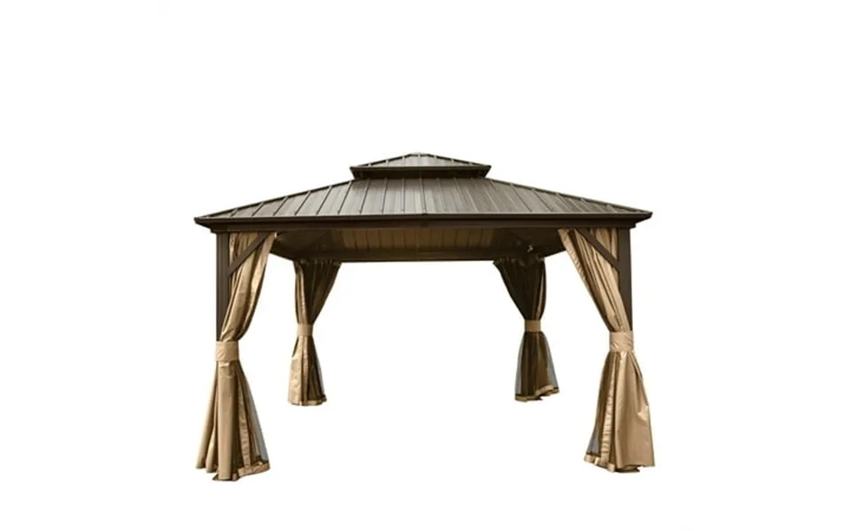 Cosotower 12 X 12 Hardtop Gazebo Aluminum Metal Gazebo With Galvanized Steel Double Roof Canopy Curtain And Netting Perm